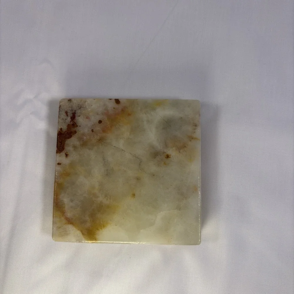 VINTAGE ASHTRAY SOLID MARBLE TAN BROWN LARGE HEAVY 4in Square S2-371